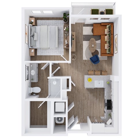 View at Manor Crossing New Apartments in Manor, Texas One Bedroom Floor Plan